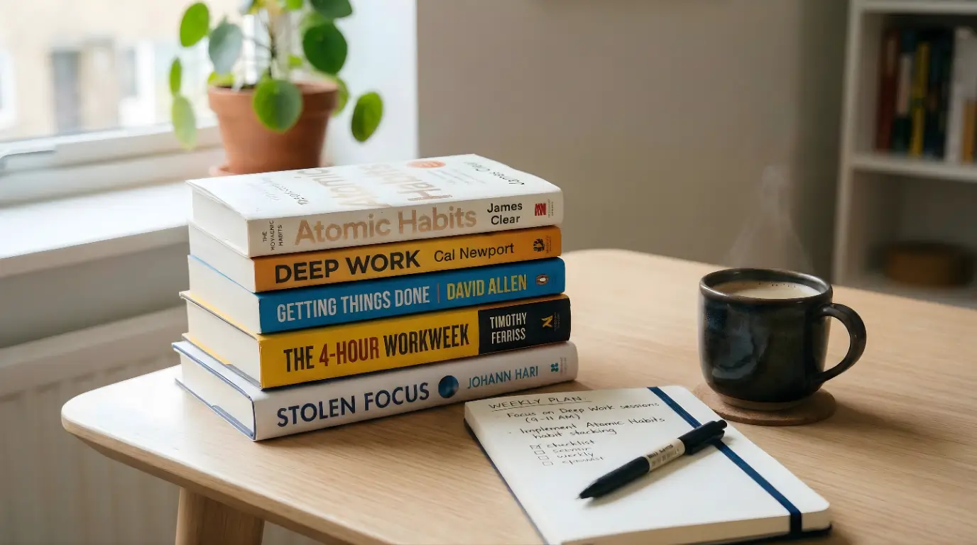Stack of best productivity books
